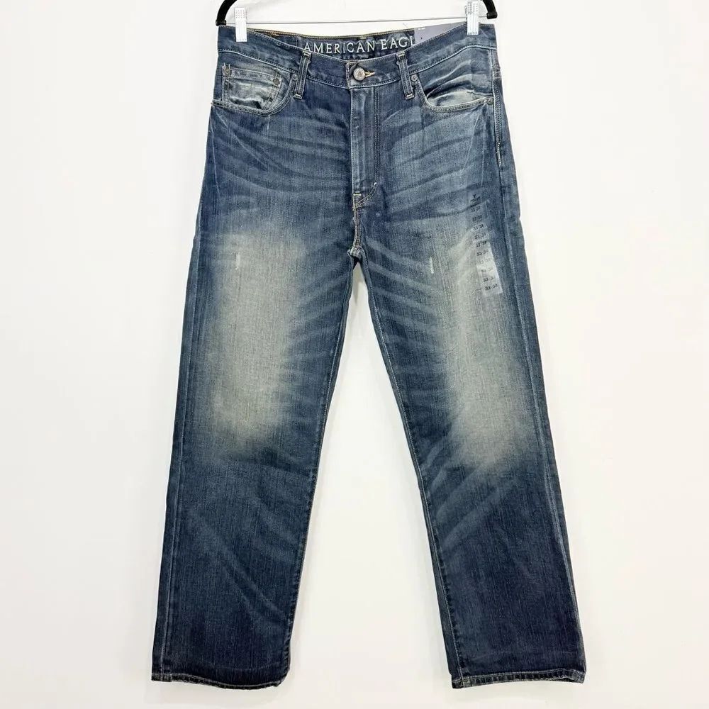 American Eagle Low Loose Medium Vintage Worn Wash Denim Jeans NEW
